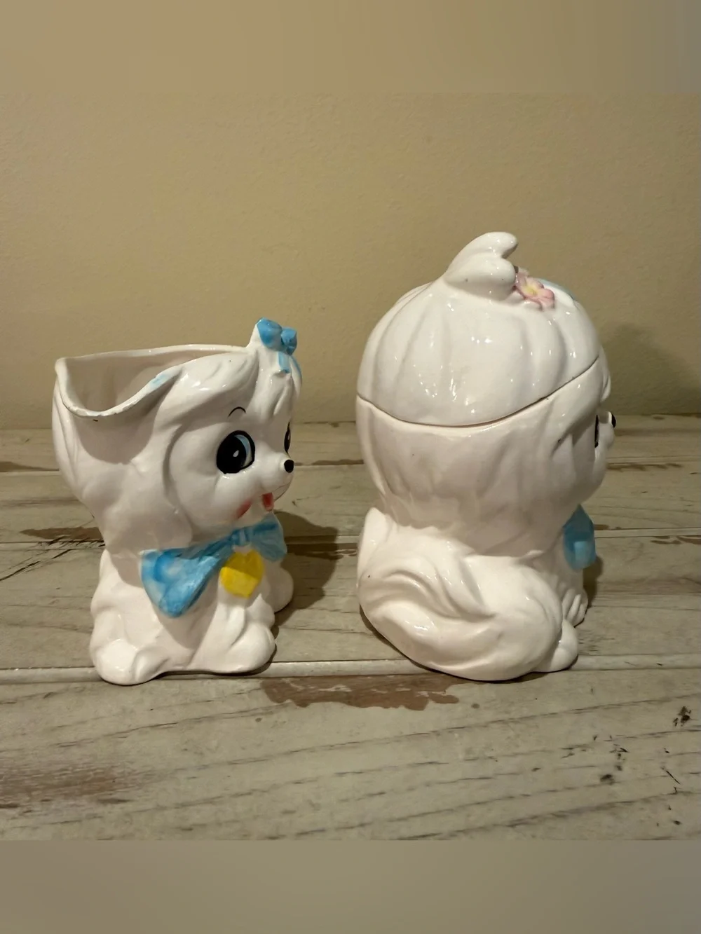 Vintage 1950s Lefton Mr. Toodles Puppy Dog Creamer & Sugar Set Retro Kitsch